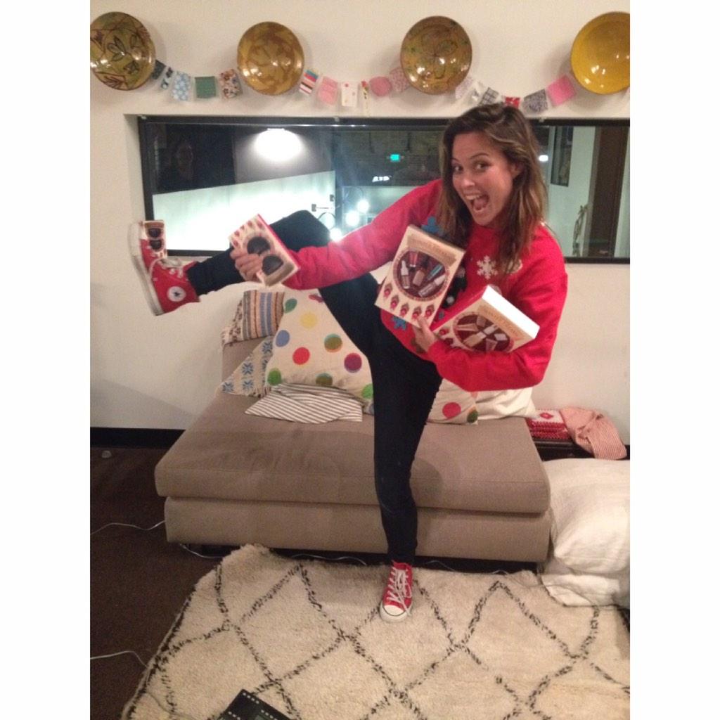 Sephora's tweet photo. Sometimes you just gotta throw on an ugly Xmas sweater and do a little office dance! -@josie_maran #SephoraTakeover http://t.co/TTl6gz1TWt
