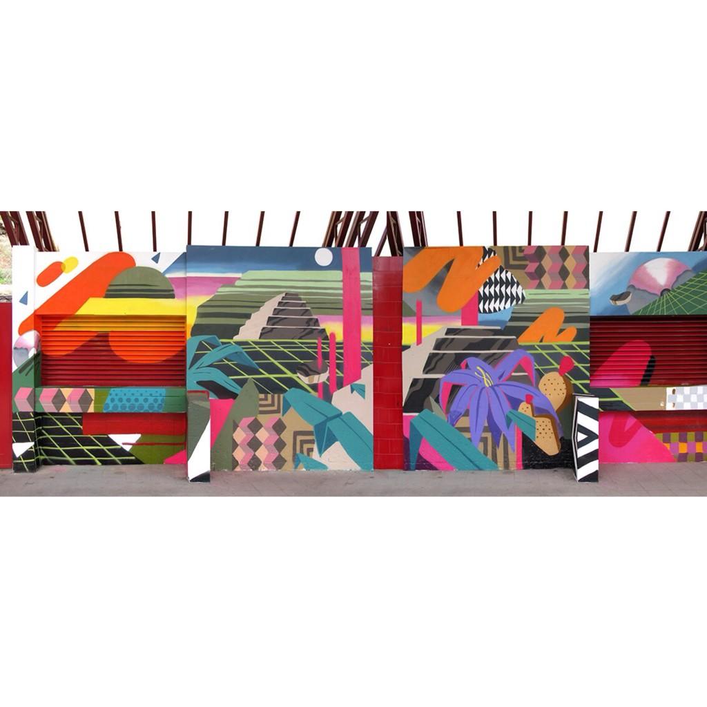 Terminada la primera fase del #mural para #titsa #estaciondeguaguas #güimar #Tenerife #mrmuro #murone #retrofuturism