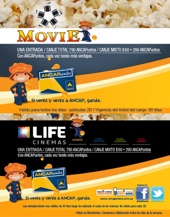 ANCAPuntito's tweet photo. Canjeá tus ANCAPuntos por entradas al cine! 
También podés canjearlos por recargas ANTEL, Telepeaje y más! http://t.co/EXlkTk9Er8