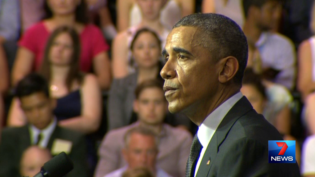 7NewsBrisbane's tweet photo. OBAMA: "You have to keep raising your voices. You deserve to live in a world that's cleaner and healthy." http://t.co/8v4pVlTPAS
