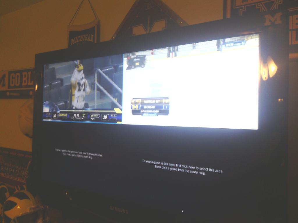 ashbash15024's tweet photo. Now I've got both @umichwbball and @umichhockey on the big screen. BTN+ multi-game viewer! #GoBlue #winthegames http://t.co/CufHnOwYtu