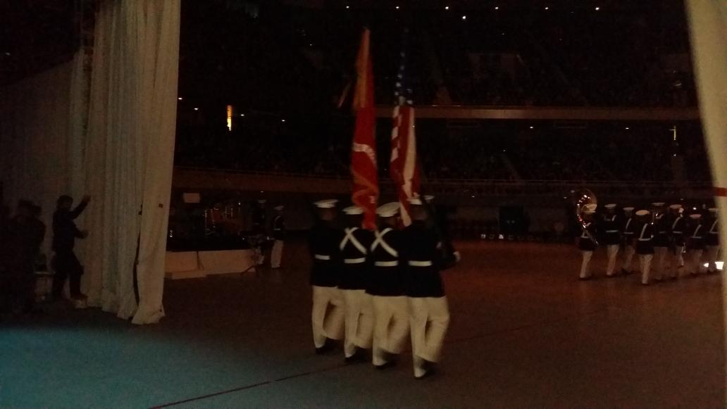 IIIMEFBand's tweet photo. The III MEF Color Guard takes the stage! http://t.co/xZi34NicLD