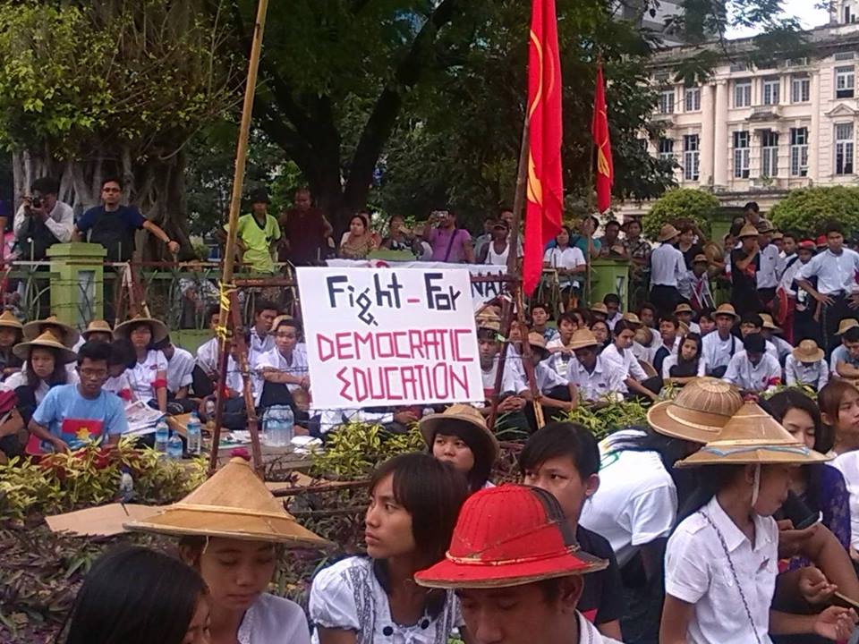 OpRohingya's tweet photo. Outside your fancy meetings with The Lady the youth are crying for real change @USEmbassyBurma #ObamaInMyanmar #Burma http://t.co/olhLlVcFlW