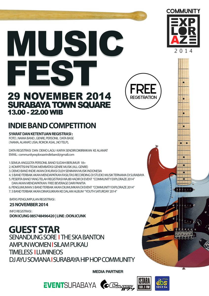 Kirim demo CD lagu mu utk ikutan"Indie Band Competition"| Info: 085748496420 / <a href="/CommExploraze/">Community Exploraze</a> #CommunityExploraze2014