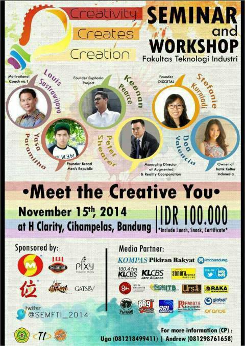 HMPSTI_UNPAR's tweet photo. Tinggal beberapa saat lagi, SEMINAR FTI UNPAR "Meet the Creative You" di Clarity Hotel, Cihampelas
@SEMFTI_2014 http://t.co/1cKNj2gkqP