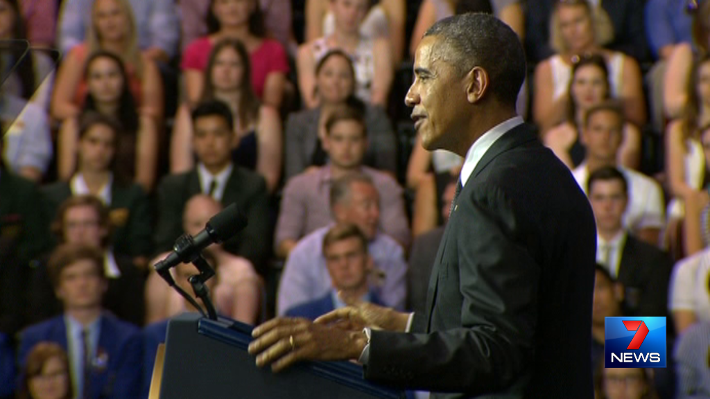 7NewsBrisbane's tweet photo. OBAMA: "We cannot build a mote around our countries - and we shouldn't try." http://t.co/poRJZJtscI