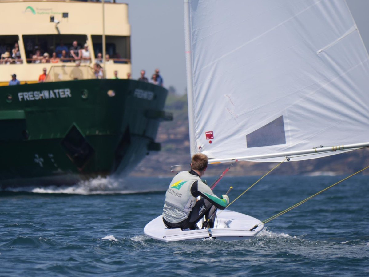 micblackburn's tweet photo. Laser chicken vs Manly Ferry? Ferry wins! (Ferry captains good to us on the weekdays!) @AusSailingTeam @WearnMatt http://t.co/zgyxcvL8pE