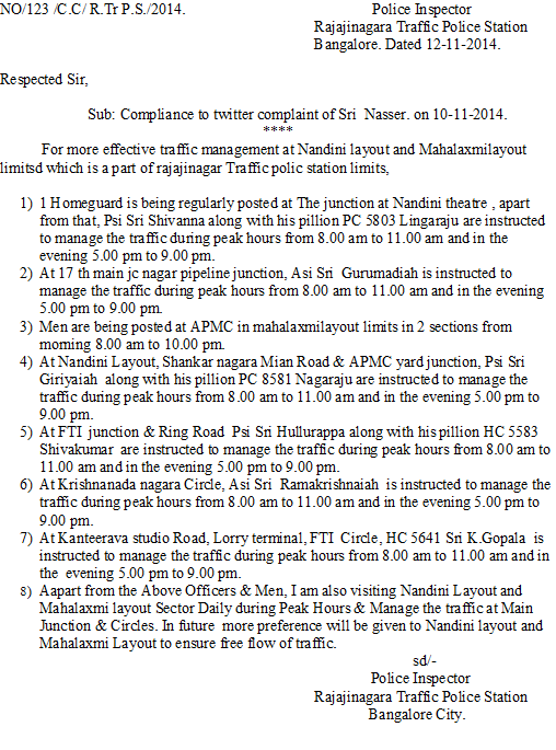 BlrCityPolice's tweet photo. Action taken report by BTP, Reg your tweet petition @NasserK2002 @CPBlr @dcpwestbcp @blrcitytraffic http://t.co/ViFEQzGxmA