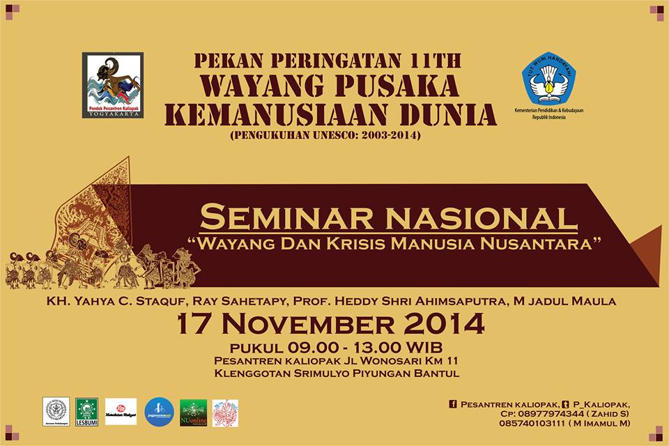 17-Nov pkl 9 Am I Seminar "Wayang dan Krisis Manusia Nusantara" I Pesantren Kaliopak I #Free I Kontak (085222105107)
