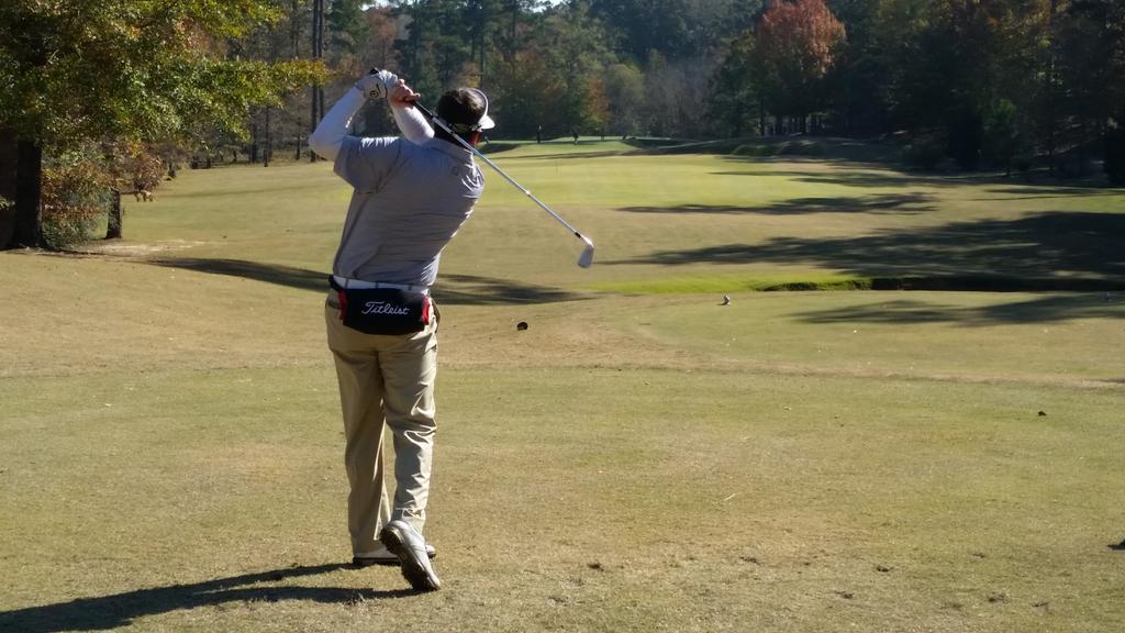 TNTechIMSPORTS's tweet photo. . @Cameron_Vaughn teeing off first hole at @NCCGA national championship. #RoadToRabbit http://t.co/OfWL6CCsdd