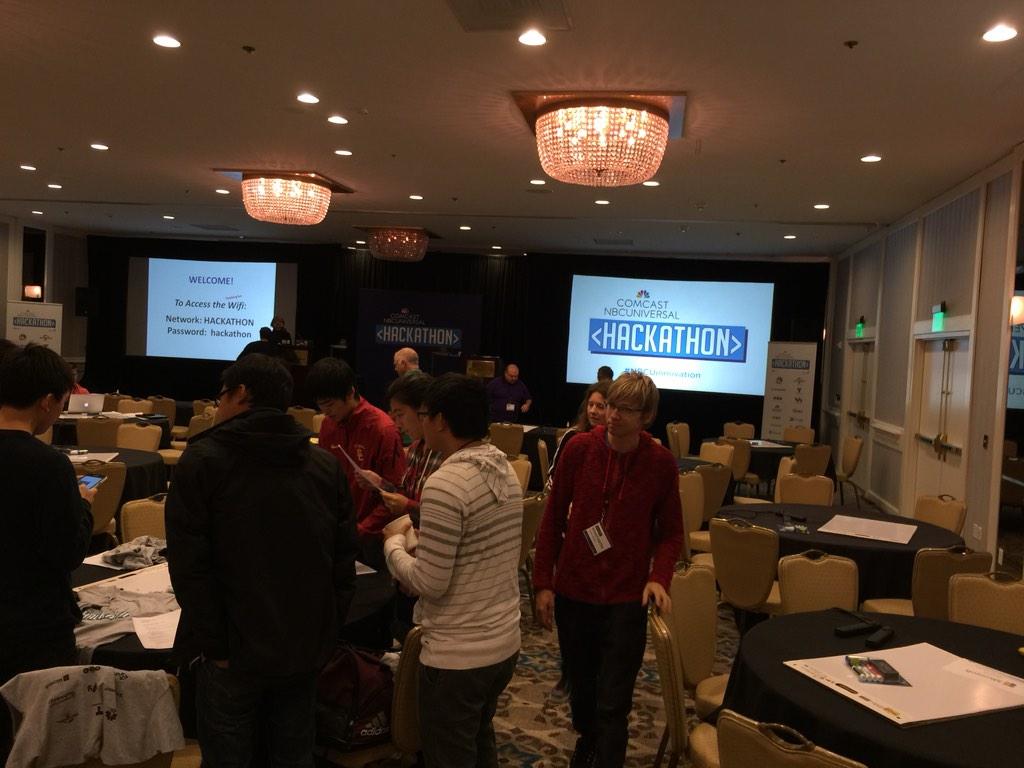 SandeepCasi's tweet photo. Hackers at @NBCUniversal &amp; technology partners before hacking begins. 2 teams integrating Videogram into fandango! http://t.co/rMR9k1Tx4t
