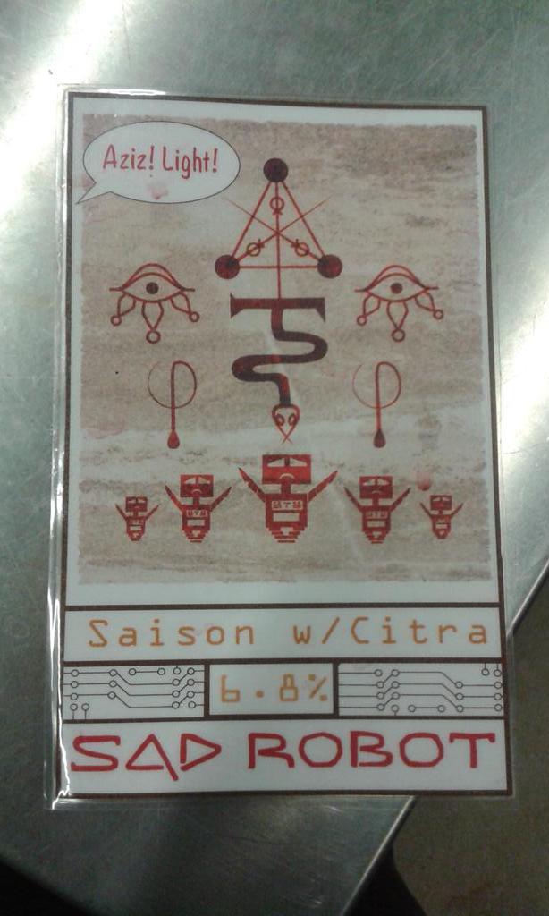 SadRobotBrewing's tweet photo. Also on tap #aibf : Aziz! Light!, a Saison with Citra. http://t.co/QsYfgBMhRY