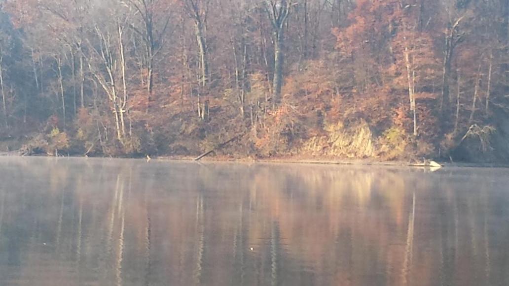 #FrostyFall steam rising from @eaglecreekindy on an invigorating walk with #PhillTheHound