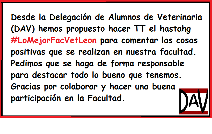 DAVunileon's tweet photo. Próximo TT #LoMejorFacVetLeon ... @VetCTA1415 @LaBioAmenaza @Veterinfurecida @unileon @ElInformerULE @JEULe_Unileon http://t.co/jQqQrR37q4