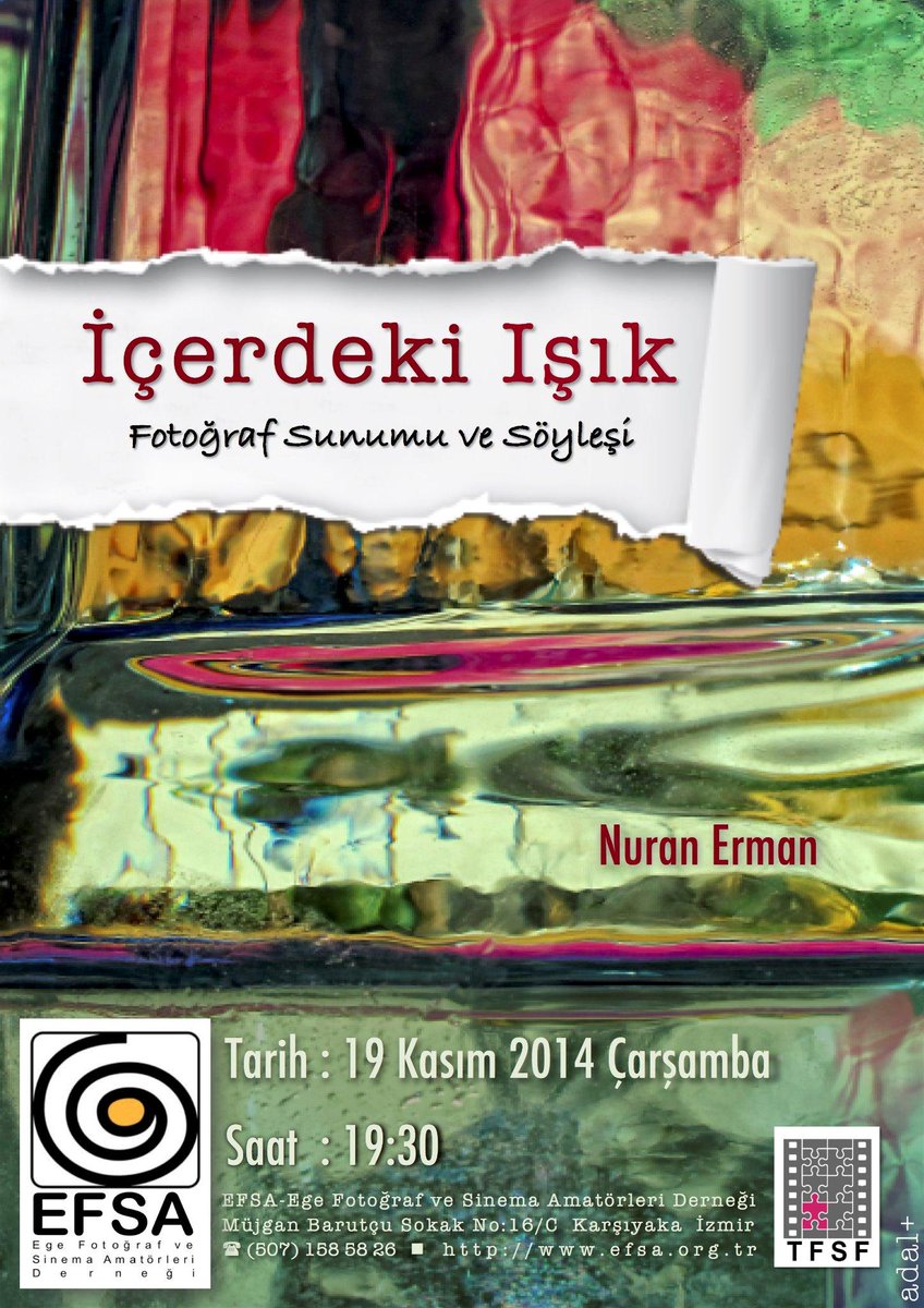 EFSA_35's tweet photo. 19 Kasım 2014 EFSA etkinliğinde sevgili Nuran Erman'ın ''İçerdeki Işık'' fotoğraf gösterisi yer alacaktır.Bekleriz. http://t.co/Fo0dhPw6pF