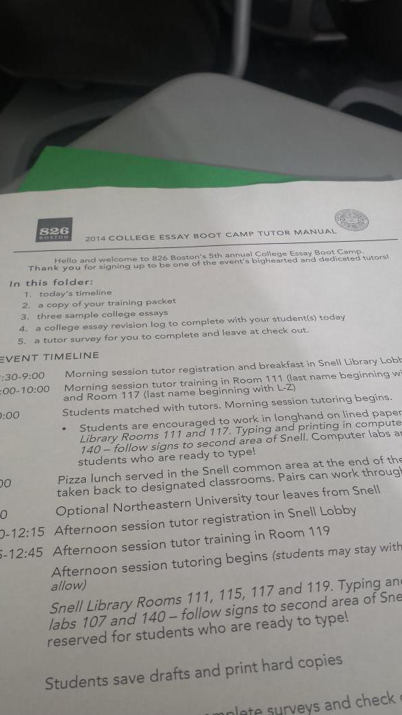 Participating in the <a href="/826boston/">826 Boston</a> college essay boot camp for the first time