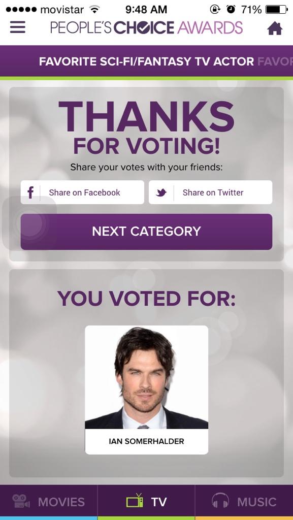 somerholic's tweet photo. I just voted for Ian Somerhalder. Vote now for People's Choice Awards 2015! https://t.co/zhhNF6Wwbz http://t.co/lrVHPTZmmz
