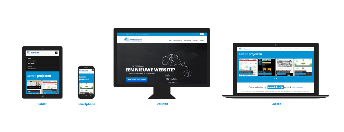 UneekConcepts's tweet photo. Responsive webdesign door @UneekConcepts. Websites zichtbaar op alle toestellen {desktop / tablet / smartphone } http://t.co/GGNsqipcC7