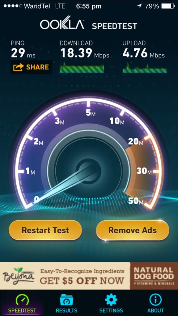 umairsiddique's tweet photo. Warid 4G LTE speed test. http://t.co/RoxqL3HF8y