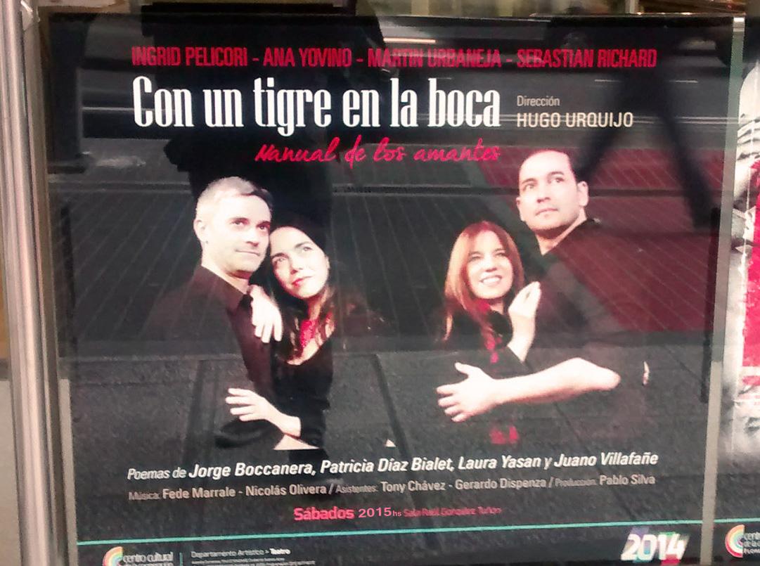 silvaproduccion's tweet photo. #teatro y #poesia CON UN TIGRE EN LA BOCA / sábados 2015 hs Teatro CCC con @AnaYovino #IngridPelicori @Toni_Chavez http://t.co/tW1ymQhcUs