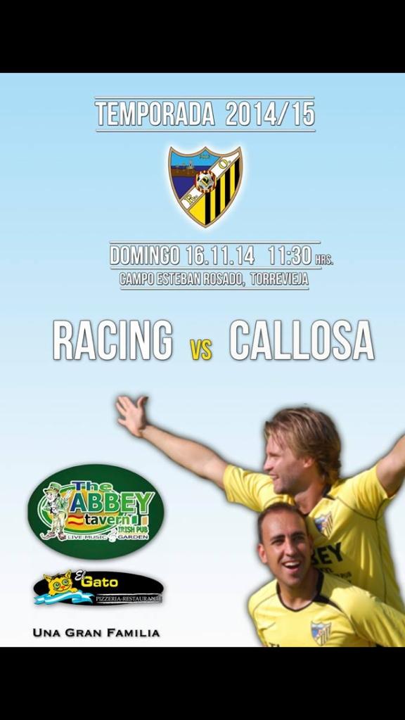 RacingPlayas's tweet photo. Sunday 16th 11:30 am, At Esteban Rosado's Pitch, #Torrevieja. #Racing vs Callosa. We need your support!! http://t.co/OjEzgyFNtt