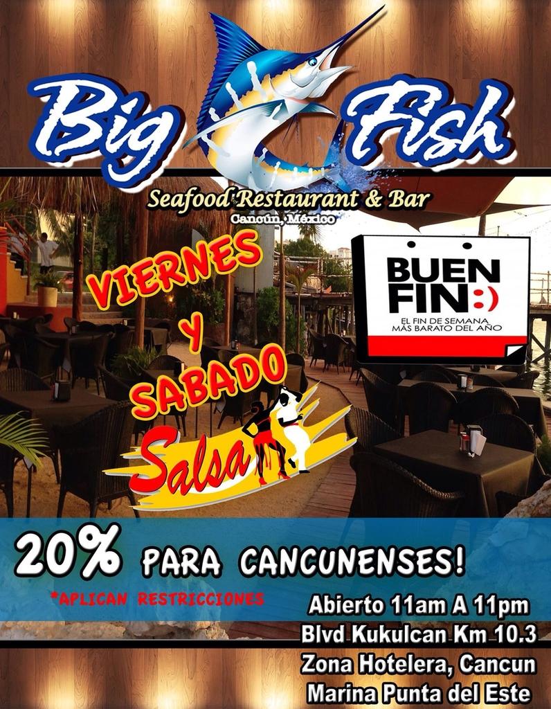 CANCUNBIGFISH's tweet photo. Estamos con el #BuenFin te esperamos! @promoscancun @RT_Cancun @VivoEnCancun @CuponCun @queplancun @cancunvyr http://t.co/O1FSstgHMc
