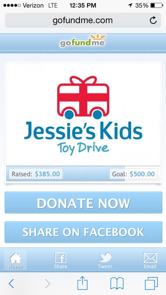 Jessies_Kids's tweet photo. Only $115 away from our goal keep it up #teamjessiekids #jktd #forthechildren #toydrive #tistheseason #bringjoy http://t.co/tpnsmKqXR9