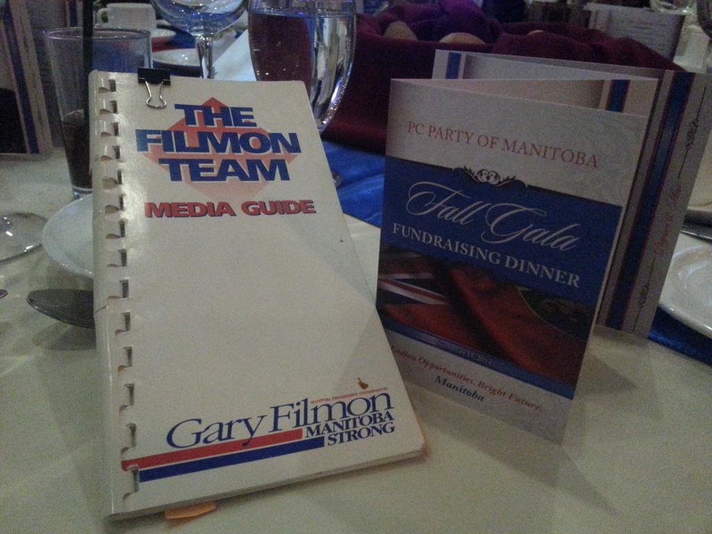 RonCantiveros's tweet image. Light reading at the PC Fall Gala Dinner! 
#ChangeForTheBetter 
#ManitobaStrong