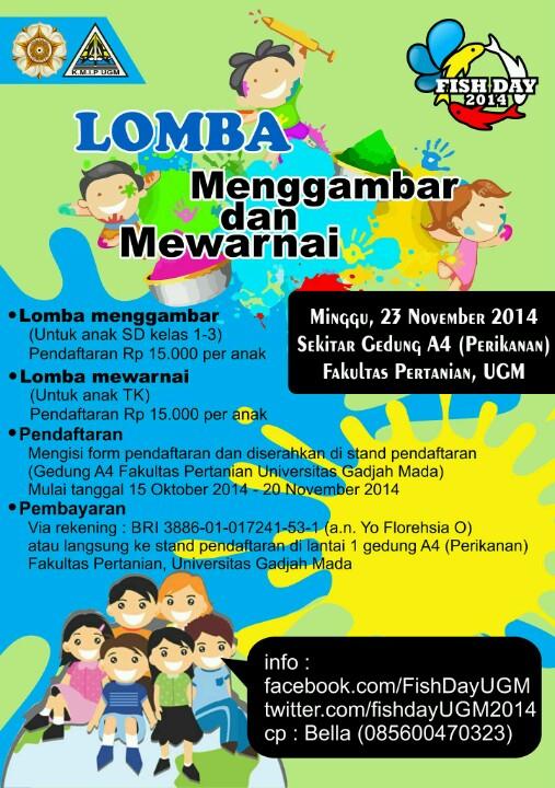EventJogjakarta's tweet photo. Lomba Menggambar (SD kelas 1-3) &amp; Mewarnai (TK) @fishdayUGM2014, 23/11/14, Gdg Perikanan UGM » http://t.co/TU6W3aq434 http://t.co/ZGcYiuU4u6