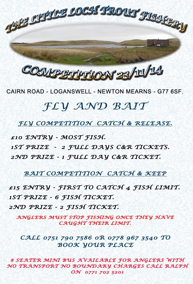Little Loch Trout Fishery Cairn Road, Loaganswell, Newton Mearns, G77 6SF  Tel 0751 790 7586 / 0778 967 3540