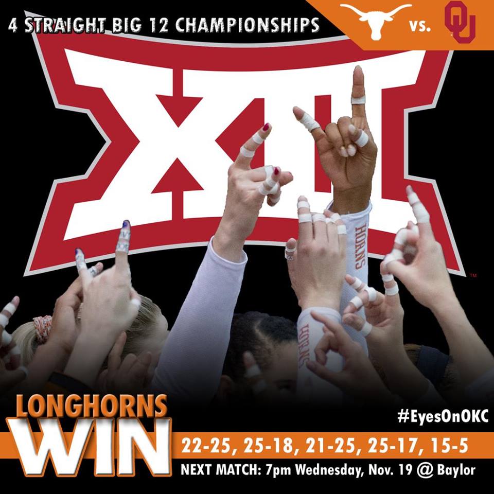 Texas volleyball has just won it's fourth straight Big 12 Title! (<a href="/HornsIllus/">Horns Illustrated</a>) #Hookem