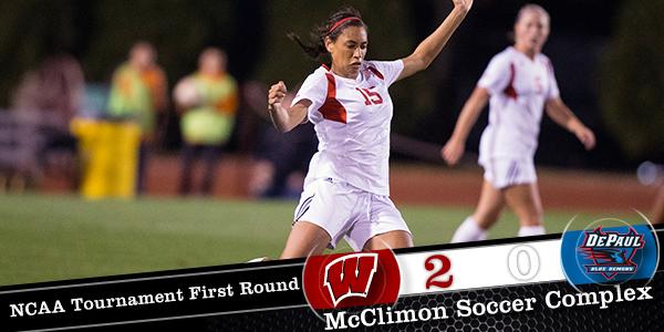 UWBadgers's tweet photo. Tonight @badgerwsoccer defeated DePaul 2-0 in the first round of the NCAA Tournament behind two goals from @Caarraaa http://t.co/GhBZb5hENI