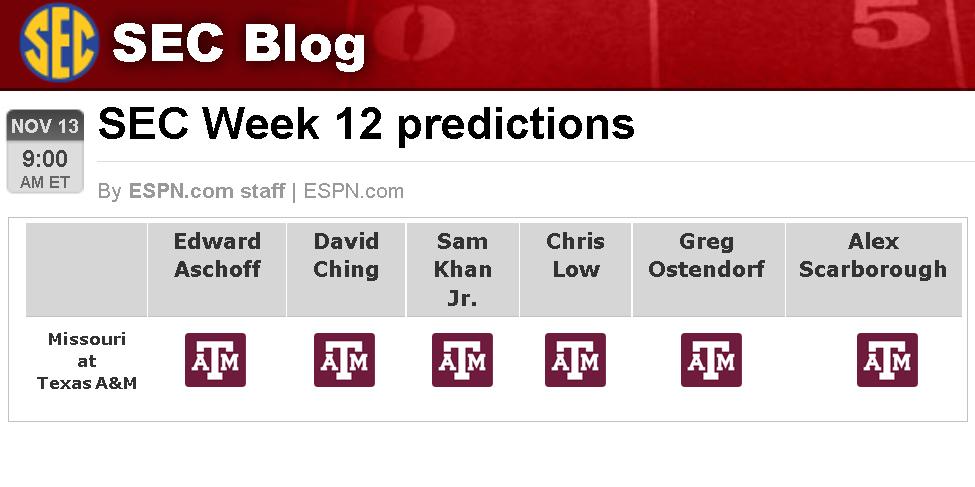 Mizzou2SEC's tweet photo. Once again, @ESPN_SEC nails it with their Nostradamus-like predictions... http://t.co/yCf4vuY33a