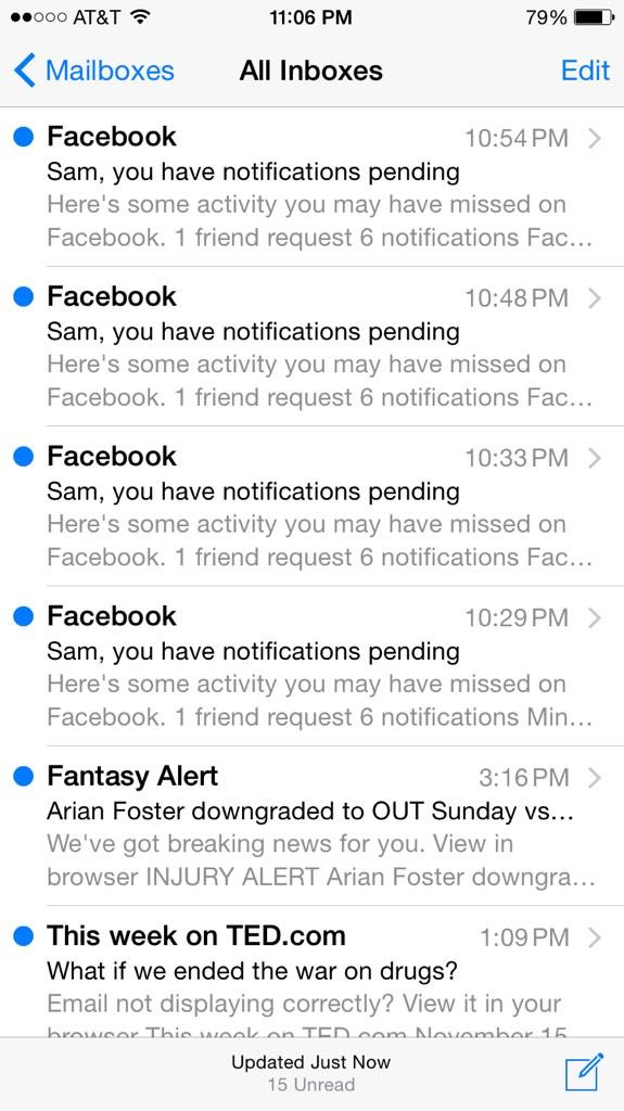 UXSamIAm's tweet photo. Welcome to the spam folder, Facebook. http://t.co/f2JNf7sPsl