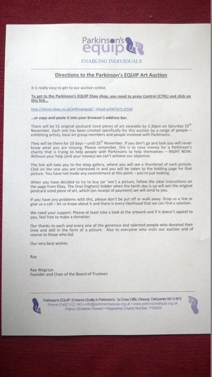 .<a href="/P_Equip/">ParkinsonsEQUIP</a> #art #auction for <a href="/Parkinsons/">Design a cure</a> has begun. BIds already. See attached  to get there but have to type link