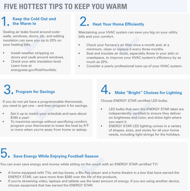SERF's tweet photo. Thanks @ENERGYSTAR for the tips to keep warm during the winter months. #LED #SERF #winter #sustainability #news http://t.co/XxdcG8tsux