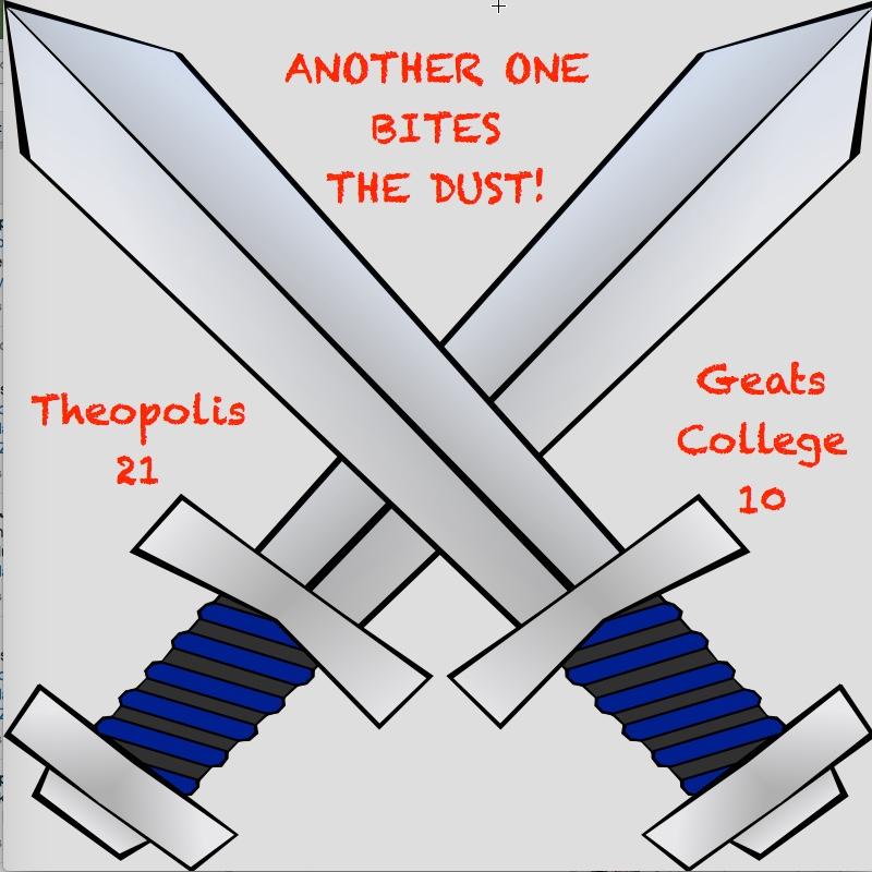 TheopolisColleg's tweet photo. Congratulations on #Theopolis Thunderer's Victory over the Geat's College Blades!!  #MakeItThunder! #genlit http://t.co/mUDjwrcb0L