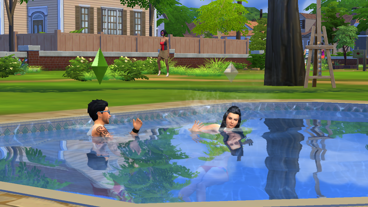 H_Lebanna's tweet photo. My Sims finally earned enough money for a pool! First time swimming in @TheSims 4! #Poolvember http://t.co/m9y7Hl44xO