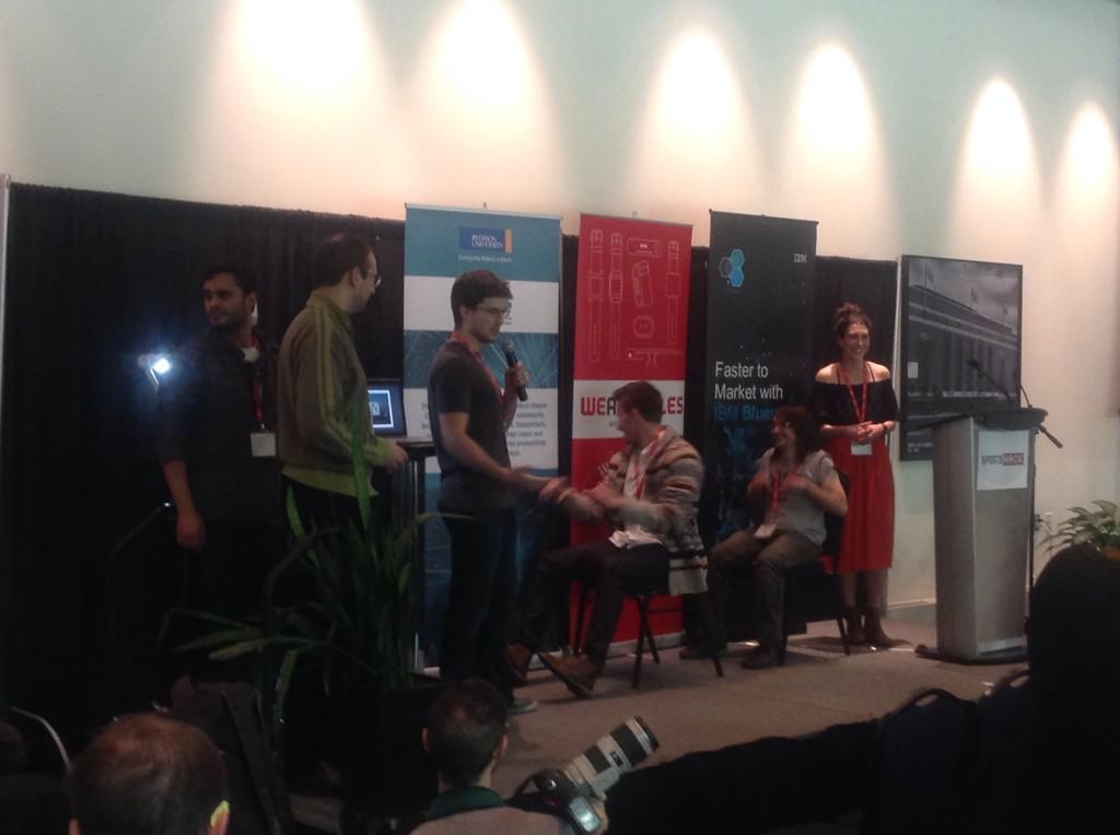 NextDroidLabs's tweet photo. Fierce competition at #SportsHack14 with dragon @bruce_croxon! #dragonsden #wearabletech @RyersonDMZ @WeAreWearables http://t.co/vnNrUTcqqA