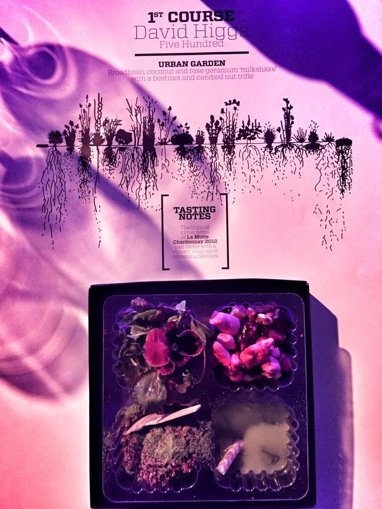 KatlegoMaboe's tweet photo. 1st course by D.Higgs: Broadbean, coconut & rose geranium "milkshake" w/ beetroot & candied nut trifle. #eatouttable http://t.co/34Fe4ZdnSX