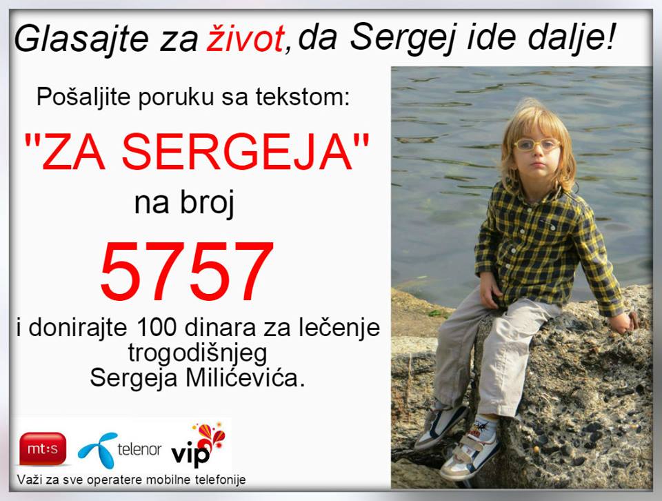 Dragance22's tweet photo. @Stlouismaja SMS na 5757, tekst poruke ZA SERGEJA i RT molim Vas, da  Sergej pobedi tumor http://t.co/HUu0WujR9j http://t.co/i0oRQot2vY