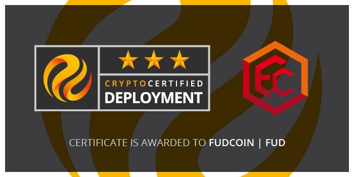 CryptoCertify's tweet image. CryptoCertify „Deployment Certificate" is awarded to FUDCOIN @RealFudCoin #realfudcoin cryptocertify.com/portfolio-post…