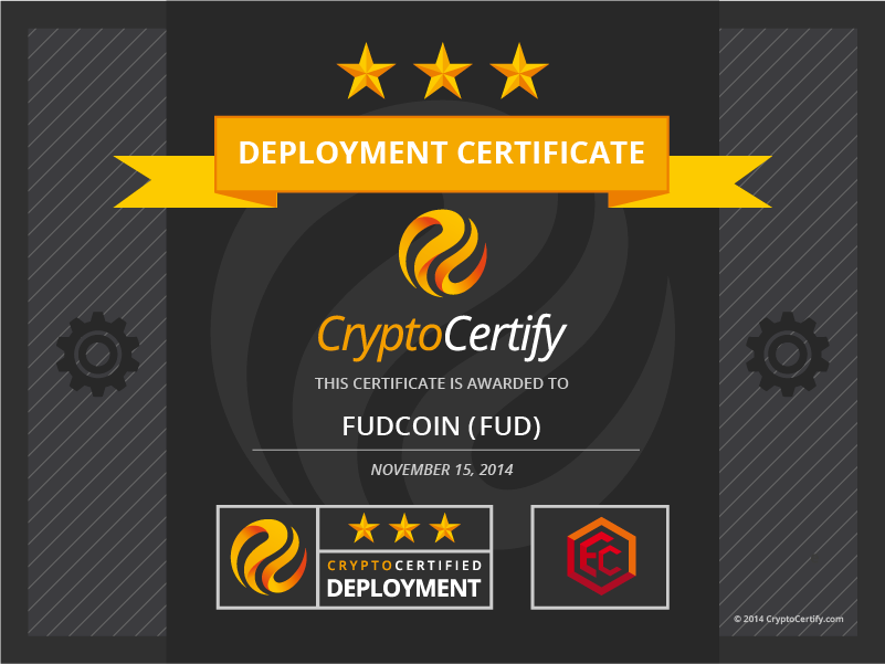 CryptoCertify's tweet image. CryptoCertify „Deployment Certificate" is awarded to FUDCOIN @RealFudCoin #realfudcoin cryptocertify.com/portfolio-post…