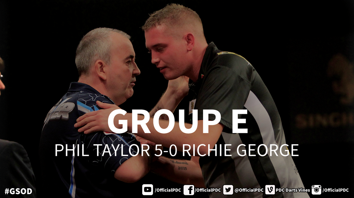 OfficialPDC's tweet photo. #GSODFINAL: Here are Phil Taylor's results in the group stages, as he topped Group E with a 100% record! http://t.co/pnDz5eIp6o