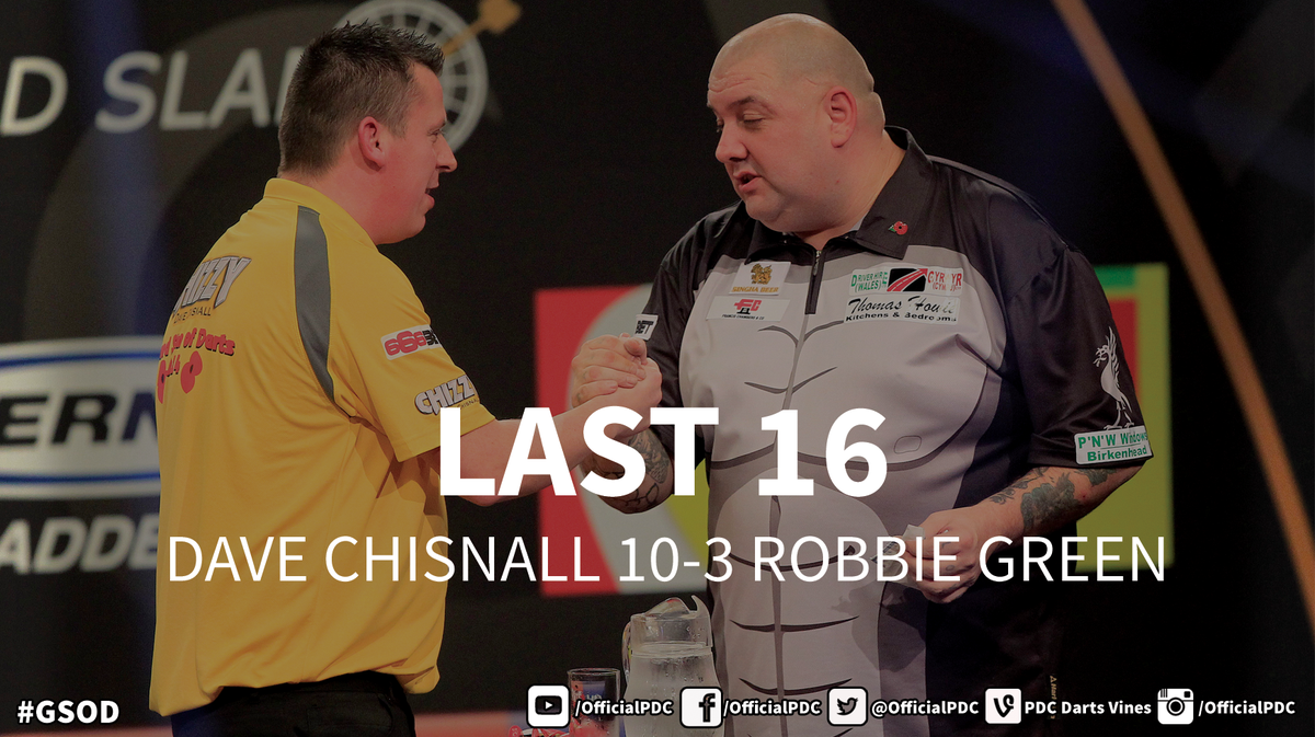 OfficialPDC's tweet photo. #GSODFINAL: And here is how Chisnall got on in the knockout stages as he beat Green, Brown and Huybrechts! http://t.co/U2NaffyzLL