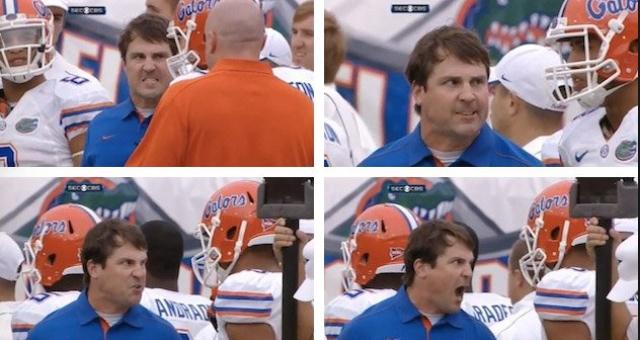 NotHoneyThunder's tweet photo. Will always be one of my favorite moments from the Muschamp era. Such a passionate coach #ByeByeMuschamp http://t.co/gMzfdTGZOh