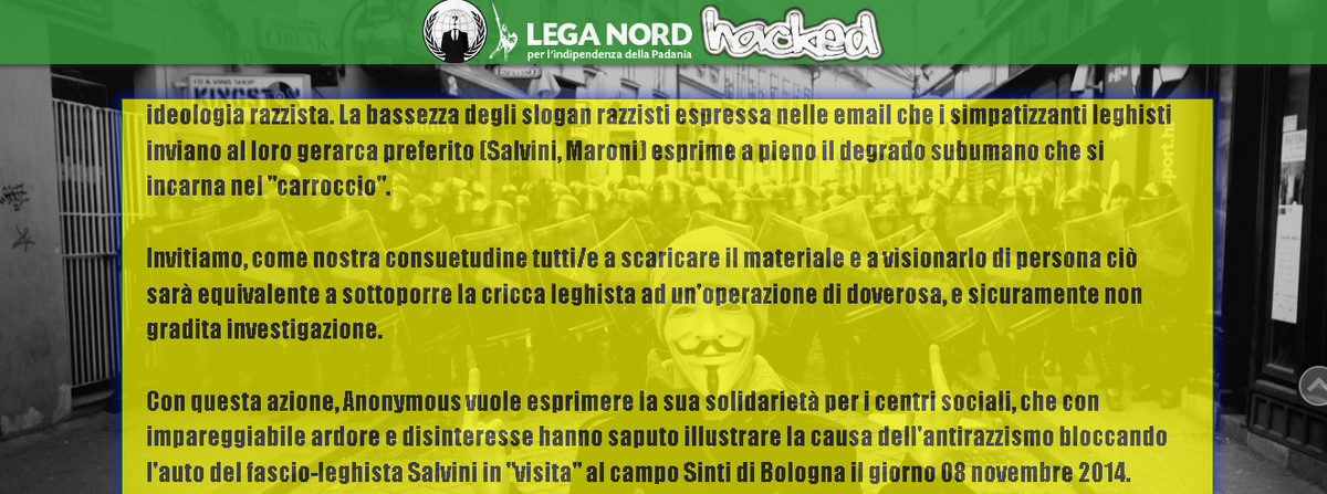 tamistelle's tweet image. Tango down! Leganord. 
#hackedbyanonymous