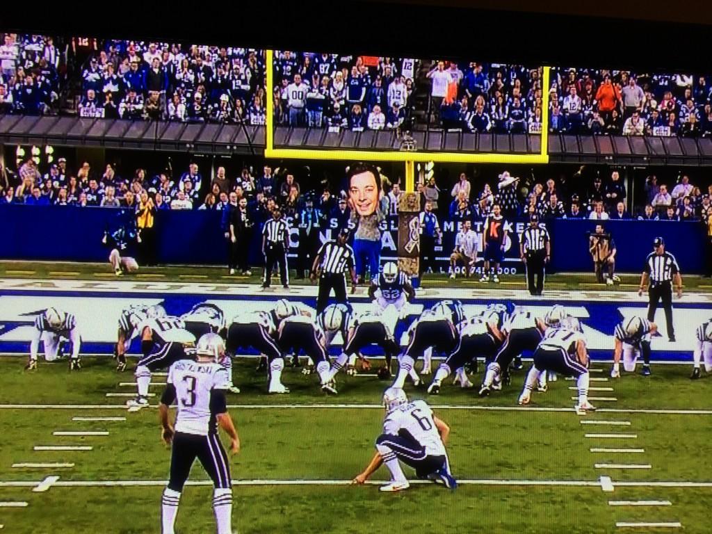 jimmyfallon's tweet photo. I don't know if the @Colts mascot is behind this but I think it's hilarious. Sad truth - it's actual size. http://t.co/glGXrfgruo #BigHead