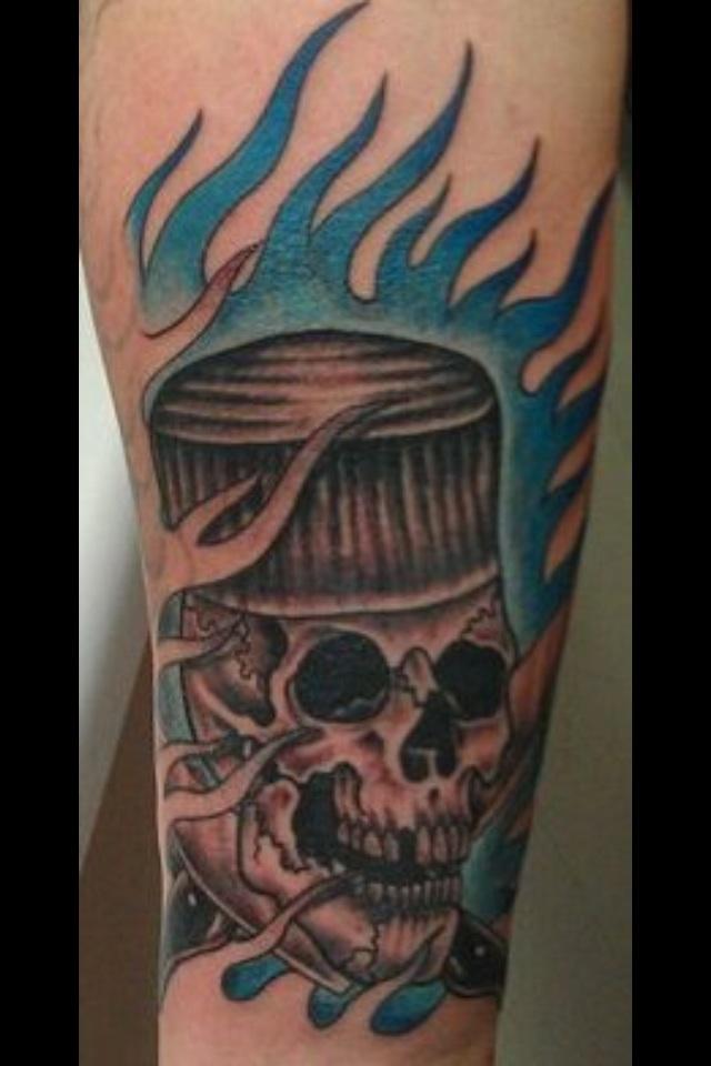 Nicholasbigchef's tweet photo. @Chef_Works #cwink The tattoo is of all the tired long hot days we chefs wok with my shin ken onion knife http://t.co/c0jgUwaPj6