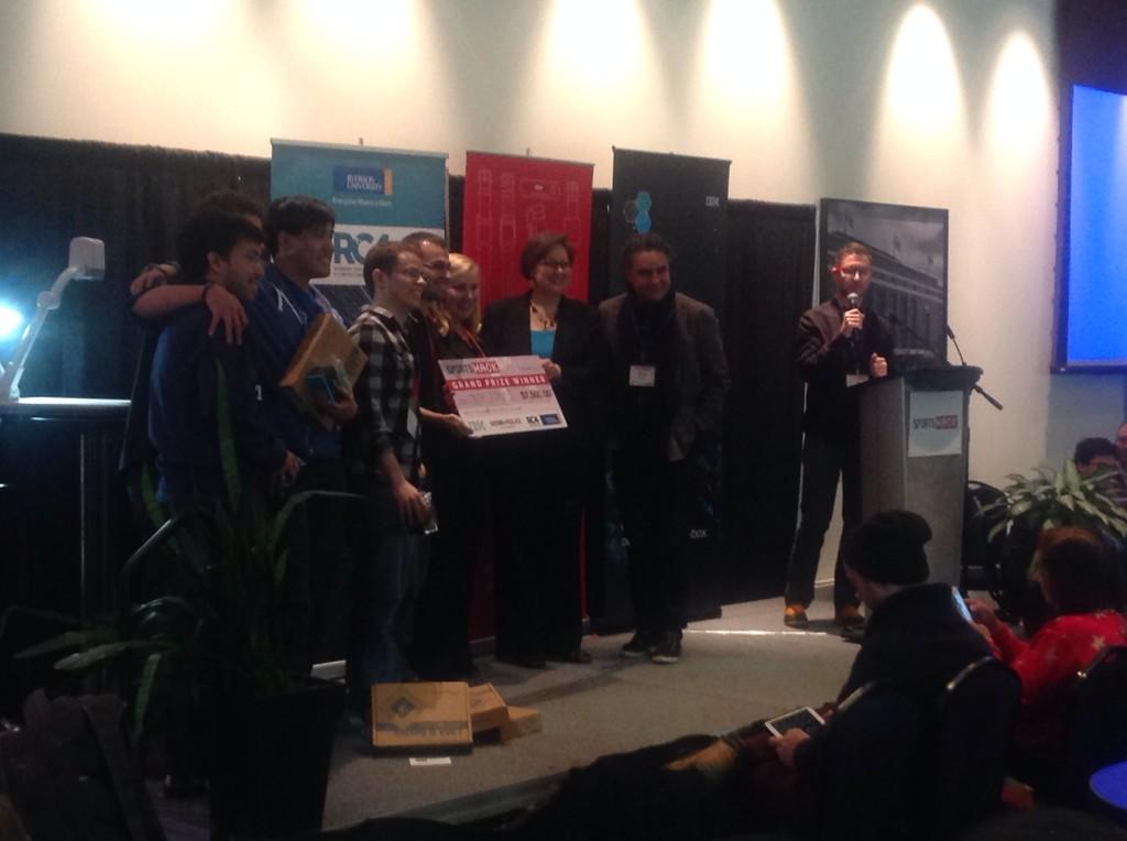 NextDroidLabs's tweet photo. Meet the grand prize winners of #SportsHack14 - Raisins! Big congrats! @WeAreWearables @RyersonDMZ @bruce_croxon http://t.co/HpYLALuwgg